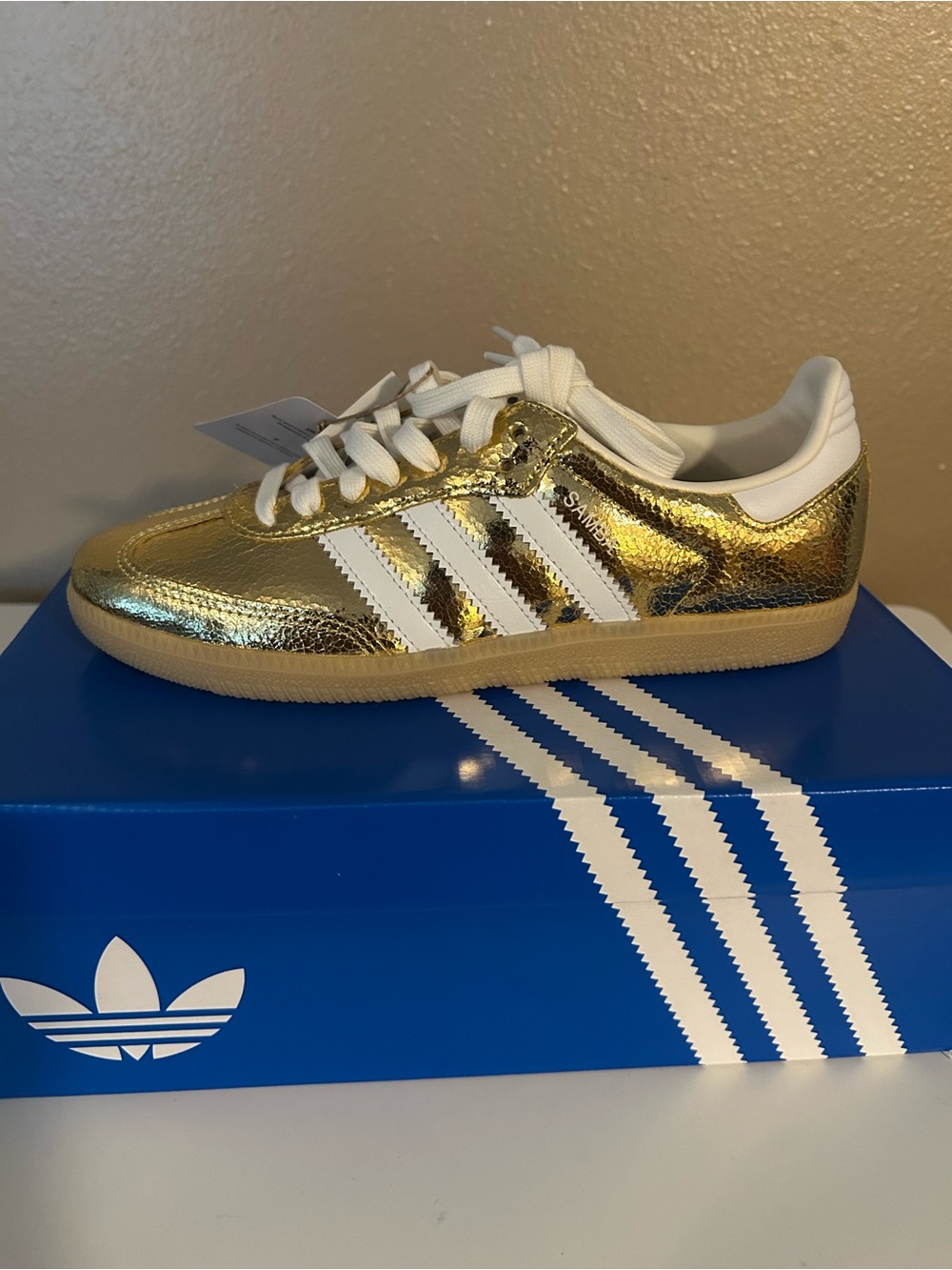 adidas Samba OG Metallic Gold Sneakers with White Stripes - Picture 4 of 6